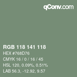 Color code: RGB 118 141 118 | qconv.com