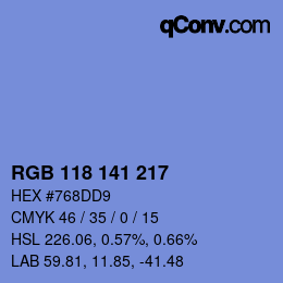Color code: RGB 118 141 217 | qconv.com