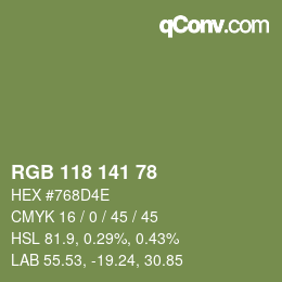 Código de color: RGB 118 141 78 | qconv.com
