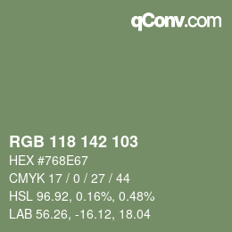 Color code: RGB 118 142 103 | qconv.com
