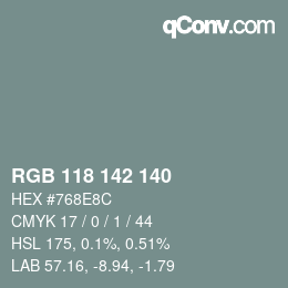 カラーコード: RGB 118 142 140 | qconv.com