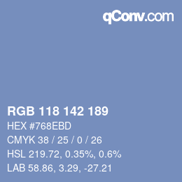 Color code: RGB 118 142 189 | qconv.com
