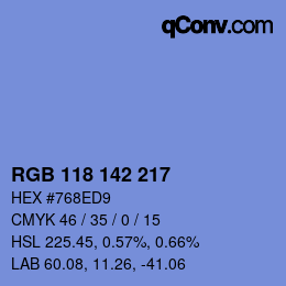 Color code: RGB 118 142 217 | qconv.com
