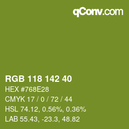 Color code: RGB 118 142 40 | qconv.com