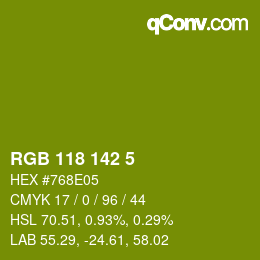 Color code: RGB 118 142 5 | qconv.com