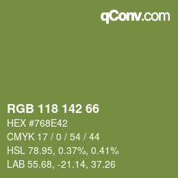 Color code: RGB 118 142 66 | qconv.com