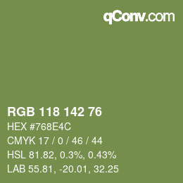 Color code: RGB 118 142 76 | qconv.com