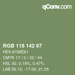 Color code: RGB 118 142 97 | qconv.com