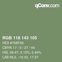 颜色代码: RGB 118 143 105 | qconv.com