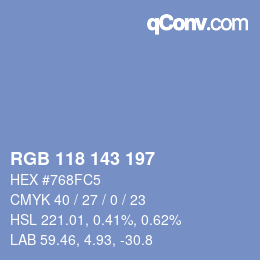 カラーコード: RGB 118 143 197 | qconv.com