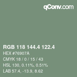 カラーコード: RGB 118 144.4 122.4 | qconv.com