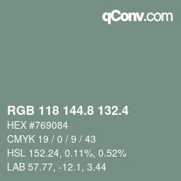 カラーコード: RGB 118 144.8 132.4 | qconv.com
