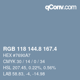 カラーコード: RGB 118 144.8 167.4 | qconv.com