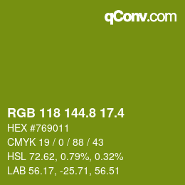 カラーコード: RGB 118 144.8 17.4 | qconv.com