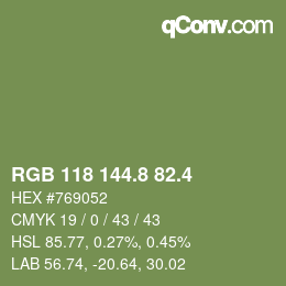 カラーコード: RGB 118 144.8 82.4 | qconv.com