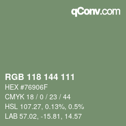 Color code: RGB 118 144 111 | qconv.com