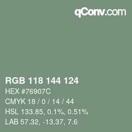 Color code: RGB 118 144 124 | qconv.com