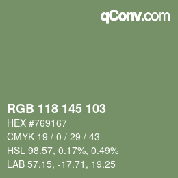 Color code: RGB 118 145 103 | qconv.com