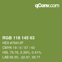 Color code: RGB 118 145 63 | qconv.com