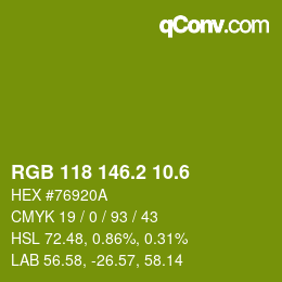 カラーコード: RGB 118 146.2 10.6 | qconv.com