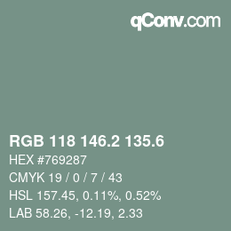 カラーコード: RGB 118 146.2 135.6 | qconv.com