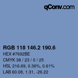 カラーコード: RGB 118 146.2 190.6 | qconv.com