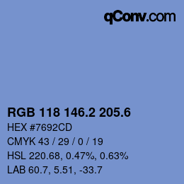 カラーコード: RGB 118 146.2 205.6 | qconv.com