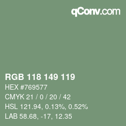 Color code: RGB 118 149 119 | qconv.com