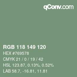 Color code: RGB 118 149 120 | qconv.com