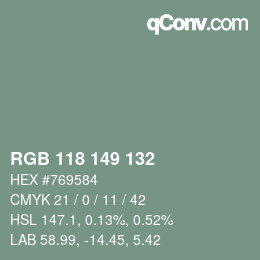Color code: RGB 118 149 132 | qconv.com