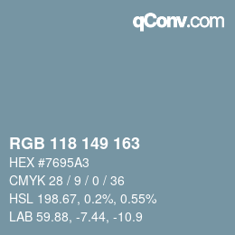 Color code: RGB 118 149 163 | qconv.com