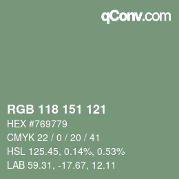 Color code: RGB 118 151 121 | qconv.com