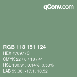 Color code: RGB 118 151 124 | qconv.com