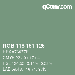 Color code: RGB 118 151 126 | qconv.com