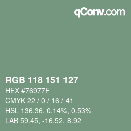 Color code: RGB 118 151 127 | qconv.com