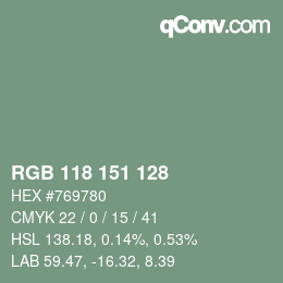 Color code: RGB 118 151 128 | qconv.com