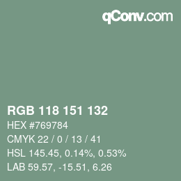 Color code: RGB 118 151 132 | qconv.com