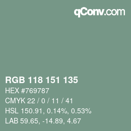 Color code: RGB 118 151 135 | qconv.com
