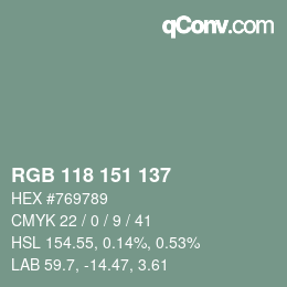 Color code: RGB 118 151 137 | qconv.com
