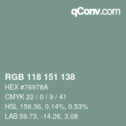 Color code: RGB 118 151 138 | qconv.com