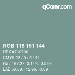 Color code: RGB 118 151 144 | qconv.com