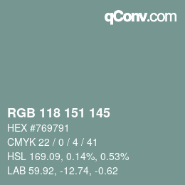 Color code: RGB 118 151 145 | qconv.com