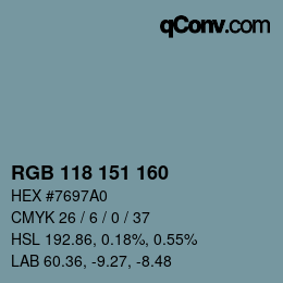 Color code: RGB 118 151 160 | qconv.com