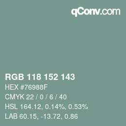 颜色代码: RGB 118 152 143 | qconv.com