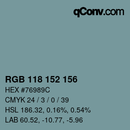 颜色代码: RGB 118 152 156 | qconv.com