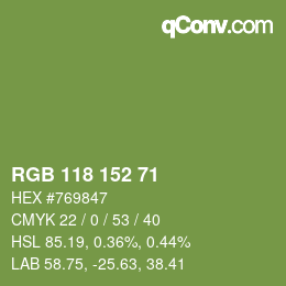 Color code: RGB 118 152 71 | qconv.com