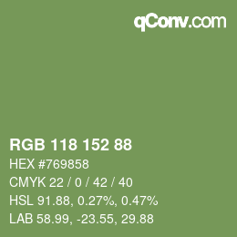 Color code: RGB 118 152 88 | qconv.com