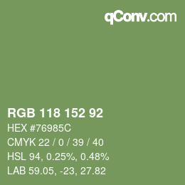 Color code: RGB 118 152 92 | qconv.com