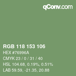 Color code: RGB 118 153 106 | qconv.com