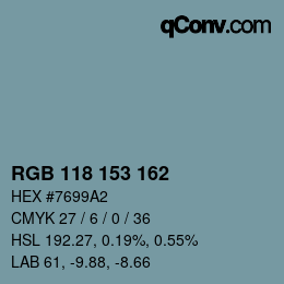 Color code: RGB 118 153 162 | qconv.com